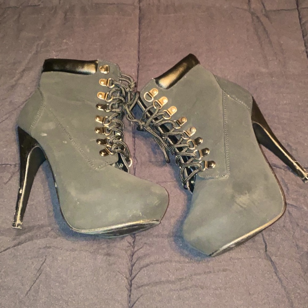 Combat black heel boots